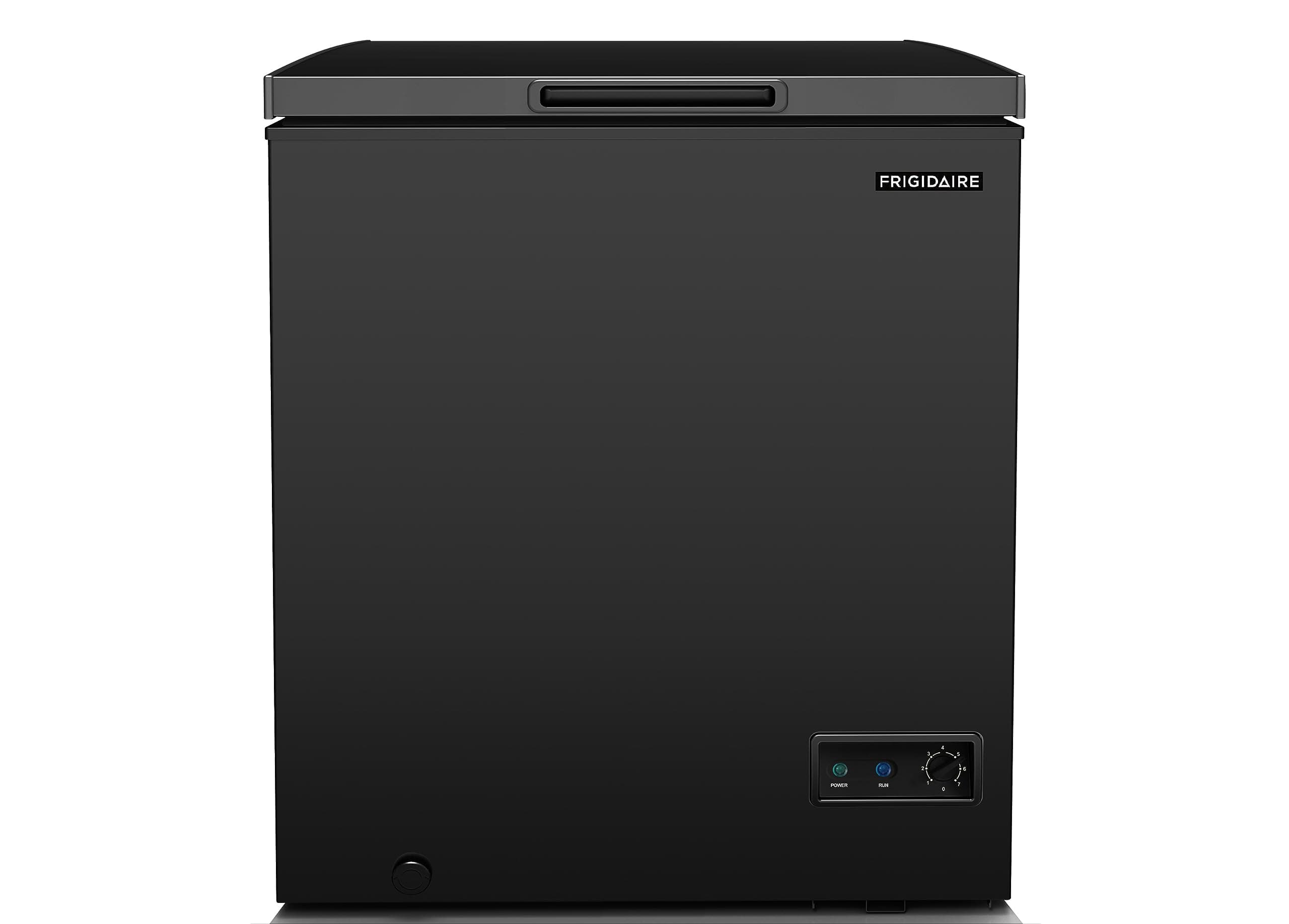 FRIGIDAIRE EFRF5003-BLACK Chest Deep Freezer-Garage-Ready, 5.0 Cu. Ft. Capacity, Black-Adjustable Thermostat-Removable Vinyl Coated Wire Basket-Easy Defrost Drain