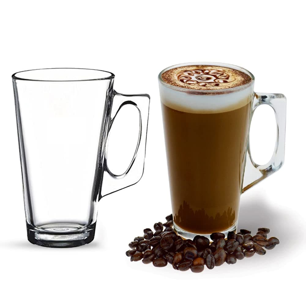 ANSIO Large Latte Glass Coffee Cups - 375ml (12.6 oz) -Gift Box of 2 Latte Glasses - Compatible with Tassimo Machine (2 Pack)