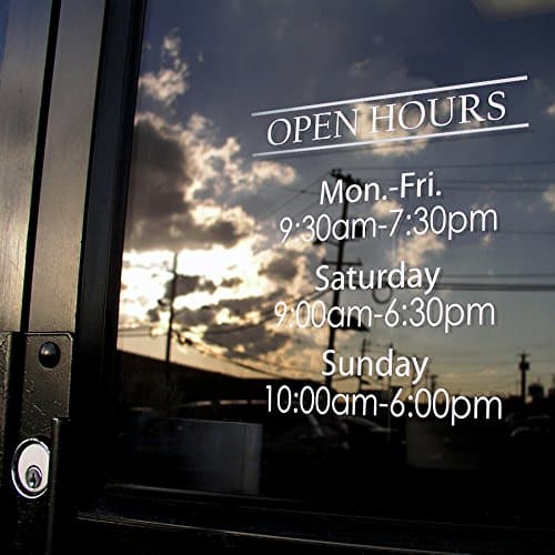 IMPACTONLINEPRINTING Custom Business Hours Window Decal - 10.5" x 13.5" - Vinyl Custom Lettering, Glass Door Sign - Free Squeegee - Easy Install Manual