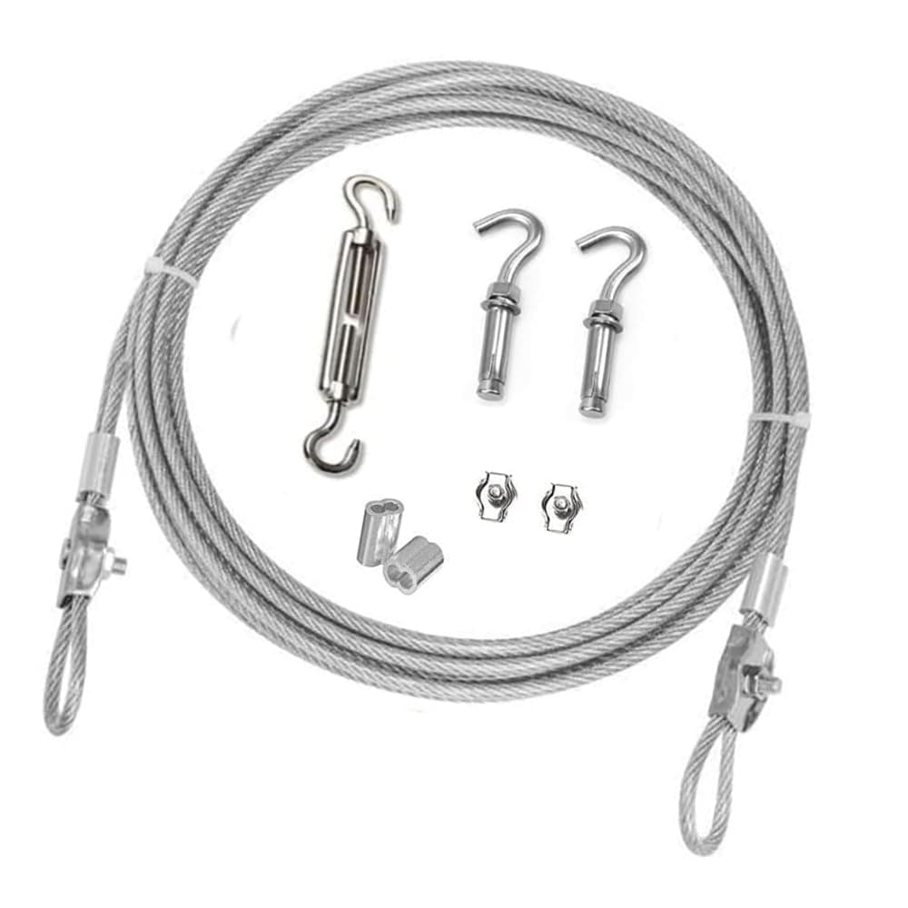 Tsurpcao Stainless Steel Clothesline, 32Ft, Silver, 3mm Diameter, 500 lbs Capacity, Braided, Adjustable, Multipurpose for Hanging, Greenhouse, Outdoor Activities, Auto