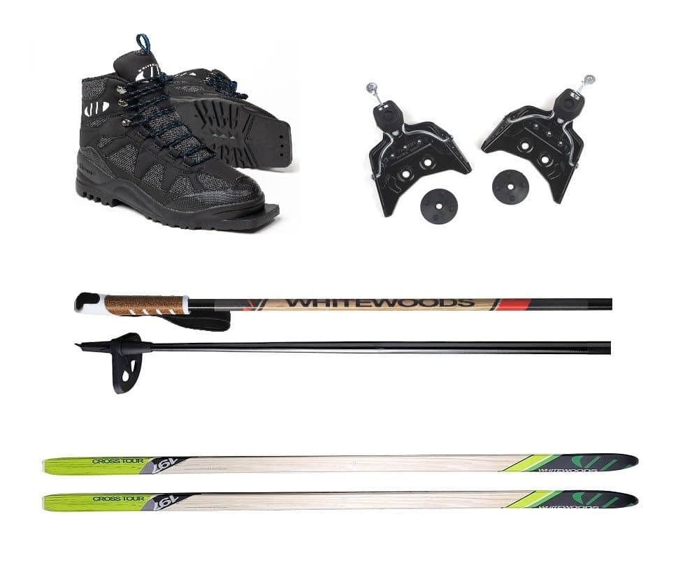 Whitewoods 75mm 3Pin Cross Country Ski Package; Boots, Bindings, Poles, Skis 177cm (for Skiers 121-150 lbs.)