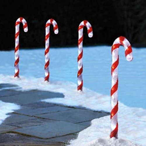 929202 LED Candy Cane Pathway Lights with Plastic Stakes, 64 LED Bulbs, 4 Pack, White