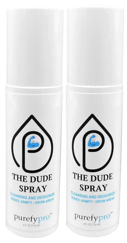 PUREFY THE DUDE SPRAY (4oz, 2pk) Instantly remove the nasty odor from armpit or groin areas, or anywhere on the Body. Promotes natural healing for shaved areas. Safe for All Dudes and Even the little