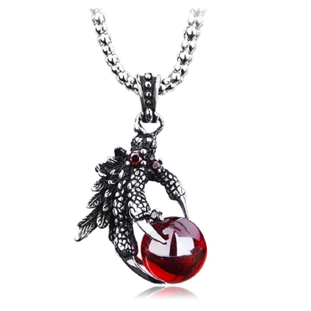 Moon Wings Vintage Paw and Stone Ball Stainless Steel Men's Pendant with Necklace