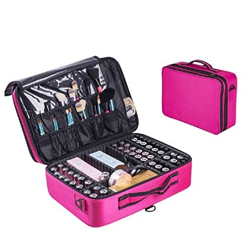 Hotrose Professional Makeup Case Cosmetic Bag Beauty Brush Organizer Storage Make Up Box 3 Layer Large Capacity with Adjustable Strap for Artist Travel