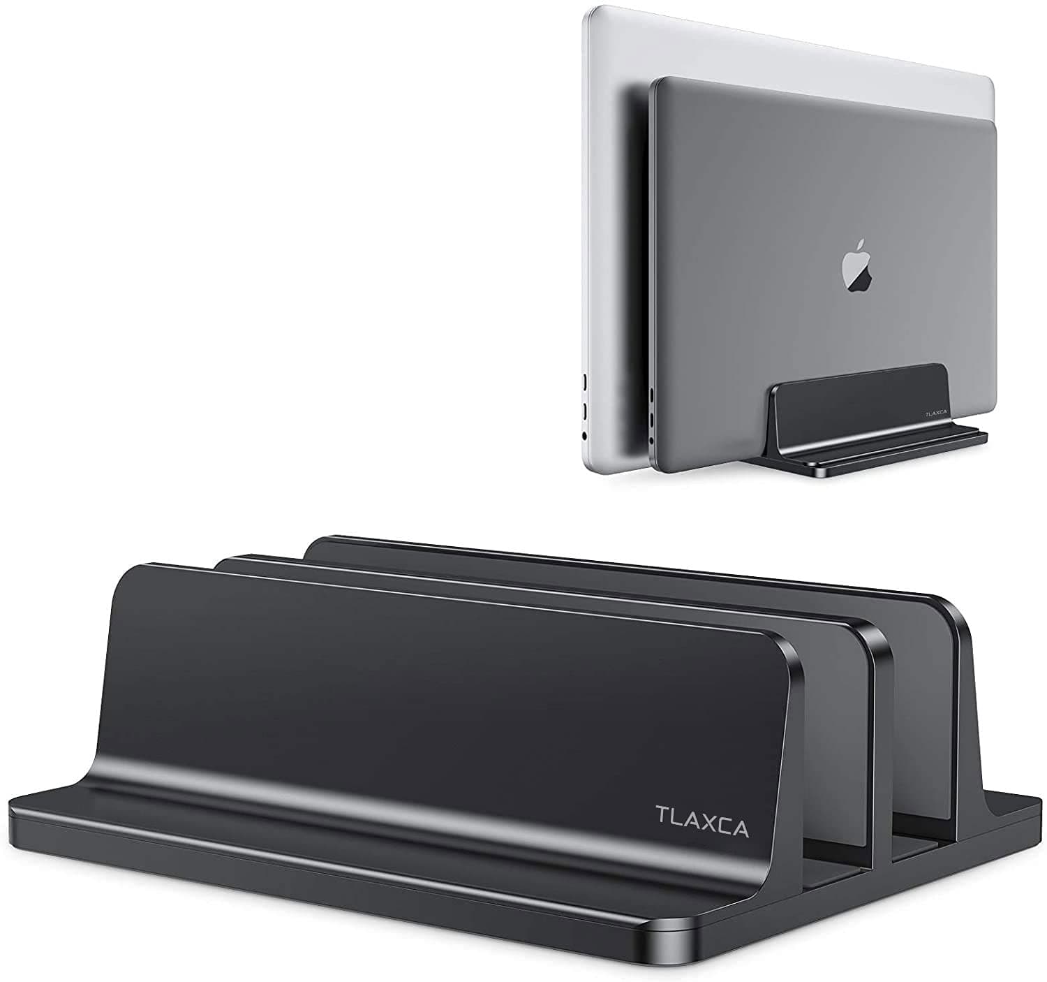 TLAXCA Vertical Laptop Stand,TLAXCA Double Desktop Stand Holder with Adjustable Dock (Up to 17.3 inch), Fits All MacBook/Surface/Samsung/HP/Dell/Chrome Book (Black)
