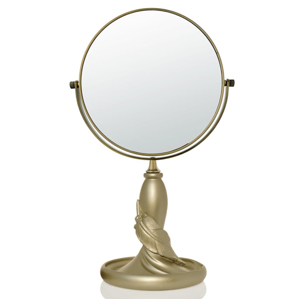 Creative Double-sided 6/7/8 Inch Desktop Makeup Mirror Fashion Cute Feathers Portable Princess Dressing Mirror High-definition Beauty Mirror ( Color : Gold , Size : 7 inches )