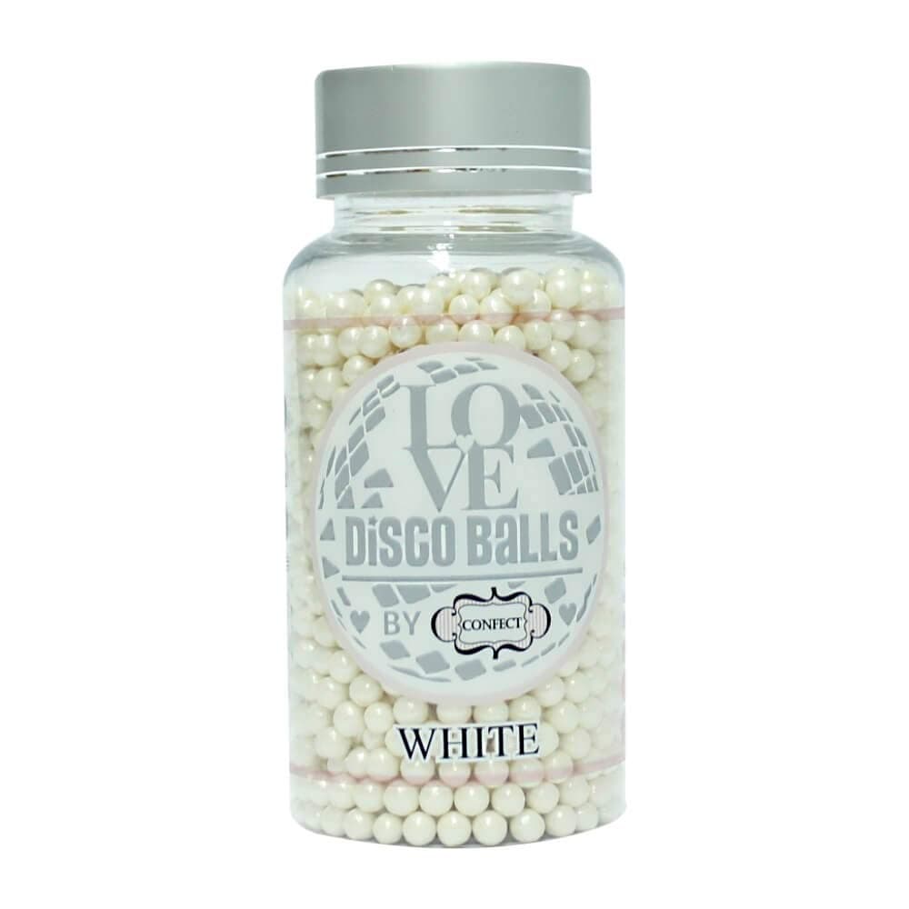 Confect Edible White Disco Balls Sprinkles 5MM | Cake & Cupcake Toppings | Edible Cake Decorations for Baking & Festive Treats | Vegan, Gluten-Free, Soy-Free, Dairy-Free, Palm Oil-Free – 120 Gms