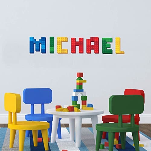 personalized LEGO brick block name sticker wall art decor customized baby name decal nursery wall letter mural