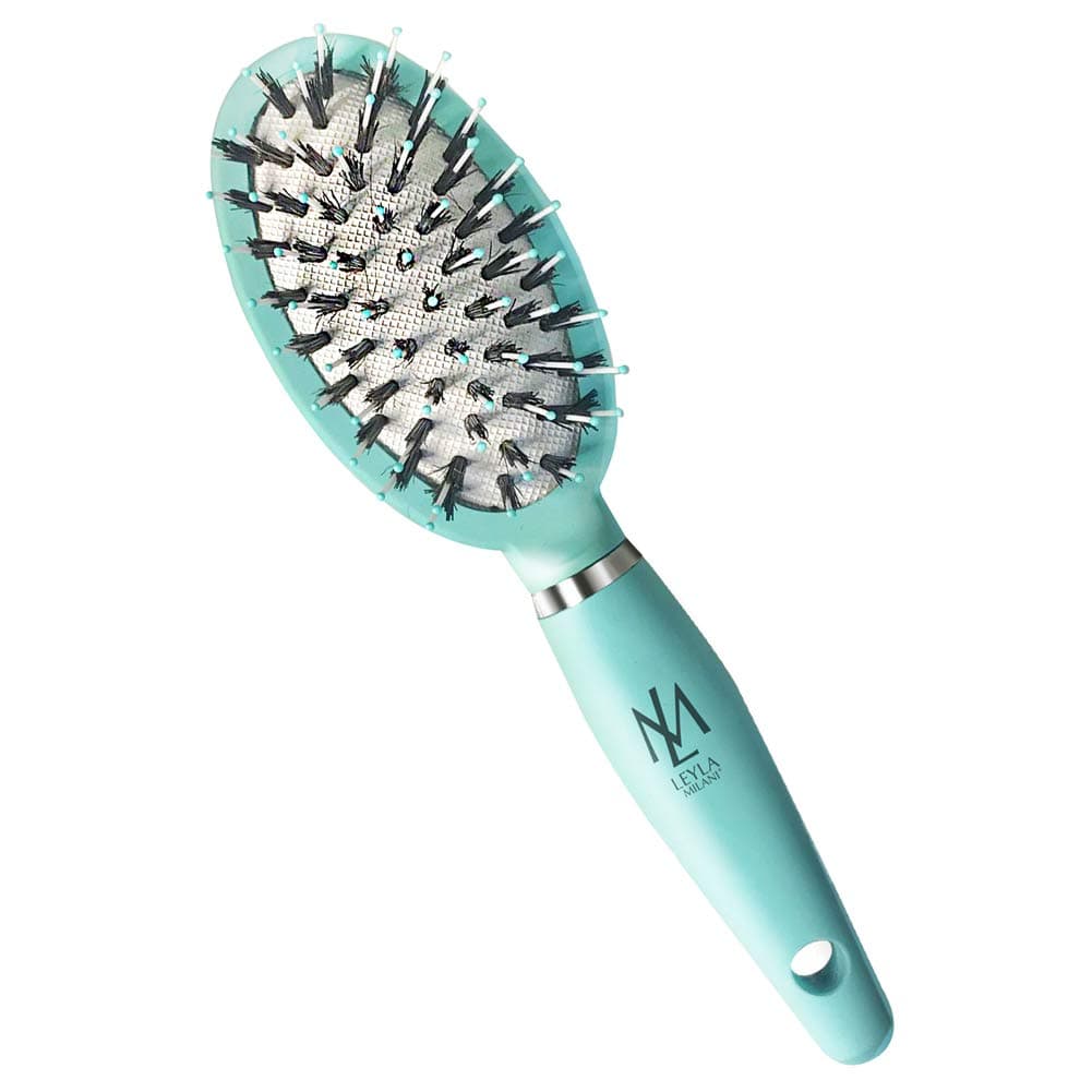 Leyla Milani Small Hair Brush - Mini Miracle Brush Human Hair Detangler Travel Brushes for Sensitive Scalp, Detangling, Volumizing, Nylon Boar Bristle, Best Paddle Brush for Women, Men, Kids (Teal)