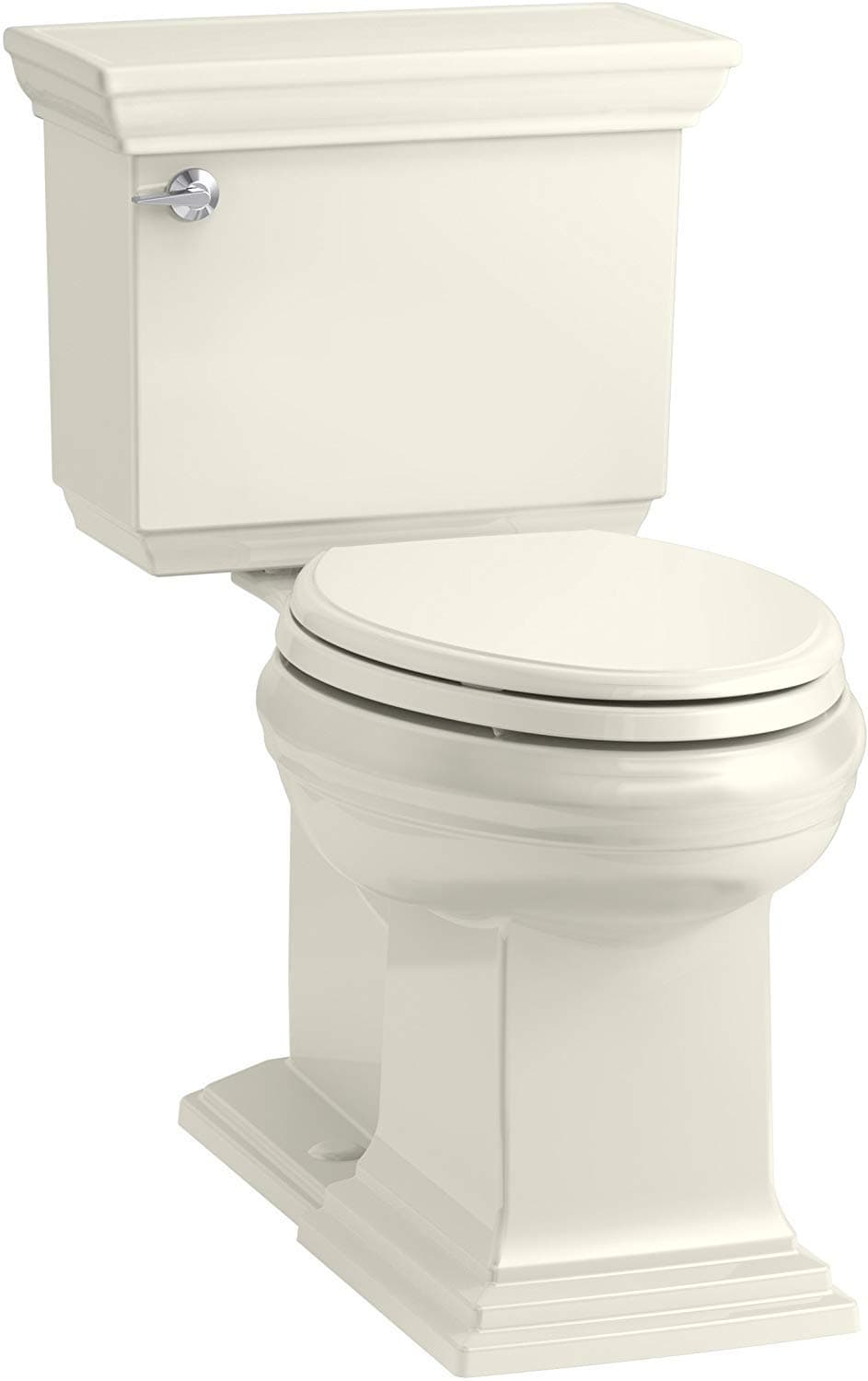 KOHLER K-6669-96 Memoirs Stately Comfort Height Elongated 1.28 GPF Toilet with Aqua Piston Flush Technology, Concealed Trap Way and Left-Hand Trip Lever (2 Piece), Biscuit