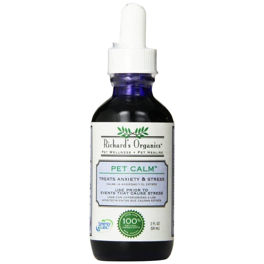 Richard’s Organics Pet Calm - Naturally Relieves Stress and Anxiety in Dogs and Cats - 100% Natural, Drug-Free, Settles Nerves and Reduces Hyperactivity (2 oz. Bottle with Dropper)