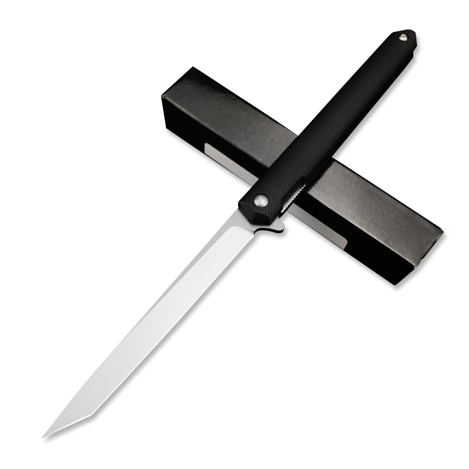 Edc Slim Small Flipper Folding Pocket Gentleman Knife For Men Ceo, Black Grivory Fiberglass Super Lightweight Handle And Liner Lock With Clip, 7Cr13Mov Plain Tanto Edge Blade