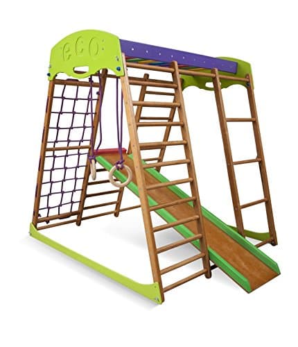 Wooden Playgrounds "Karamelcek" Home Gymnastic, Wood Indoor Jungle Gym Sets, Climbing Kids, Indoor Children Playground, Baby Play Area Complete with Climbing Ladder Slide Rings & Swing, Sport
