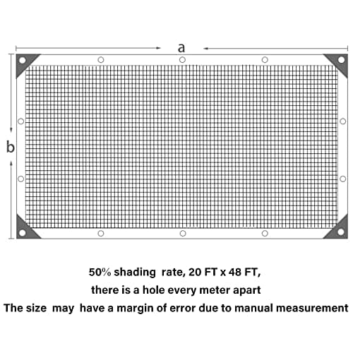 winemana 50% Black Shade Cloth, 20 x 48 FT Durable Mesh Tarp with Grommets, Garden Sunblock Shade Cloth Shading Antifreezing for Plants Cover, Greenhouse, Barns Kennel, Patio, Tomatoes