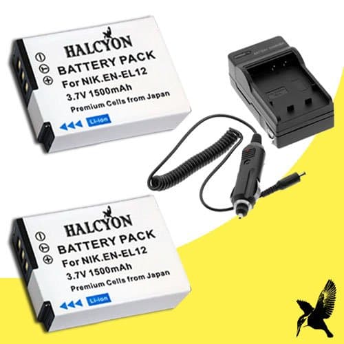 Two Halcyon 1500 mAH Lithium Ion Replacement Battery and Charger Kit for Nikon Coolpix S6300 16 MP Digital Camera and Nikon EN-EL12