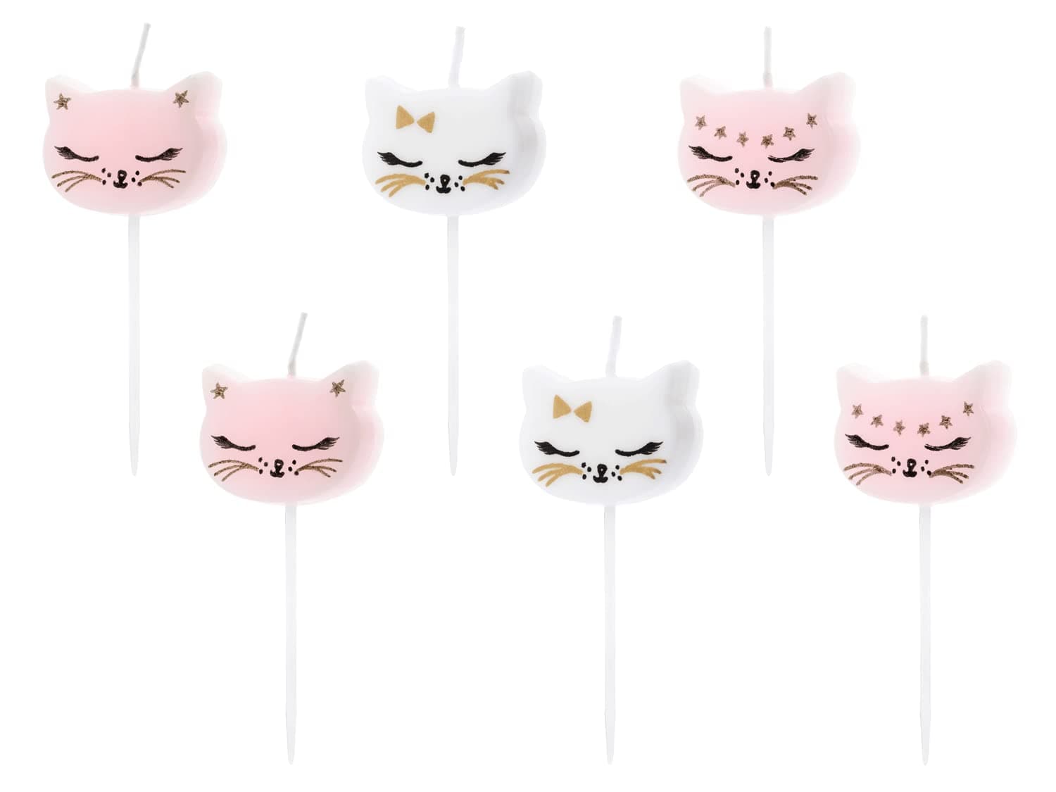 PartyDeco Set of 6 Cute Kitten Shaped Birthday Candles – Cats Collection, Pink & White, 2 cm Tea Lights for Kids’ Themed Birthday Party Cake Decoration