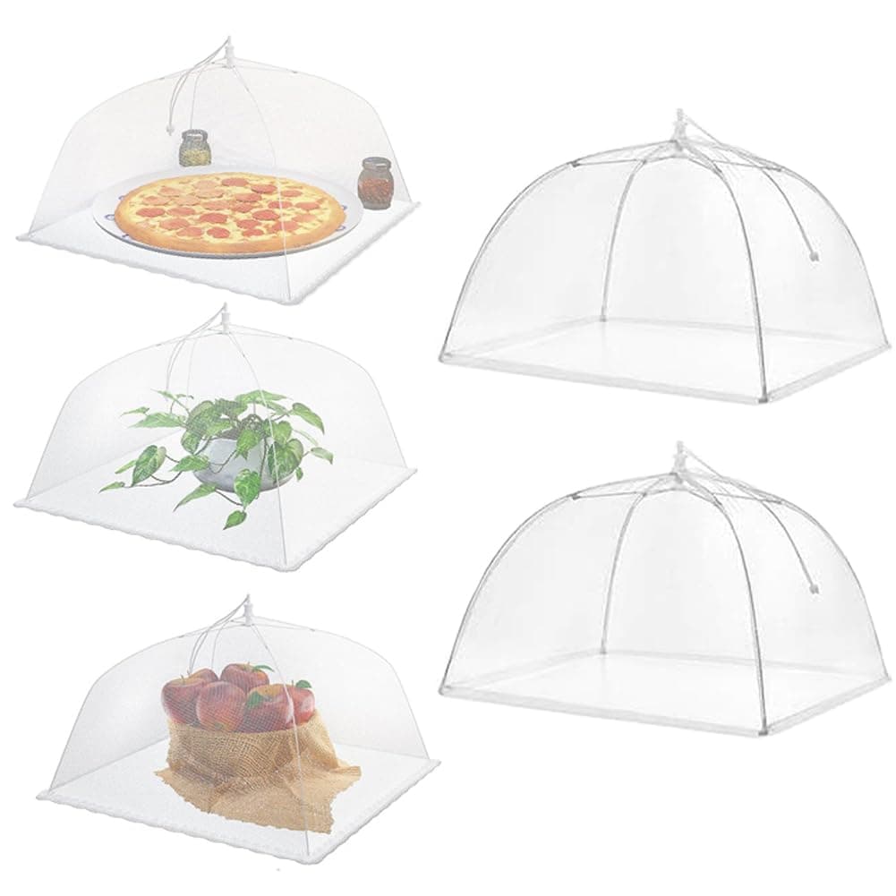 Food Cover For Outside 2Pcs Reusable Food Tent Fruit Cover Pop-Up Food Nets Outdoors Mesh Screen Collapsible 17 Inch,White