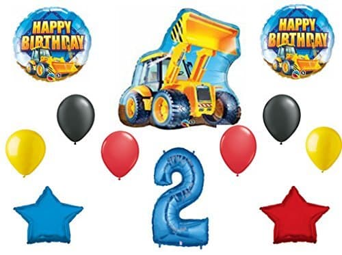 JTJ Products Bundle of 2nd Boy BIRTHDAY ROUND CONSTRUCTION LOADER BALLOON BOUQUET WITH 40" BLUE #2
