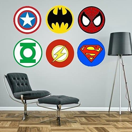 Superheroes Logos Superman Spiderman Batman Captain America Green Lantern Flash Giant Wall Stickers kit Decal (Medium - Each Logo 40cm Wide)