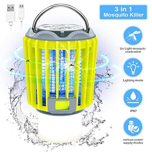 Elfeland Electric Bug Zapper, Camping Light IP67 Waterproof Portable Tent Light Outdoor USB Rechargeable LED Night Light 4 Lighting Modes for Indoor and Outdoor