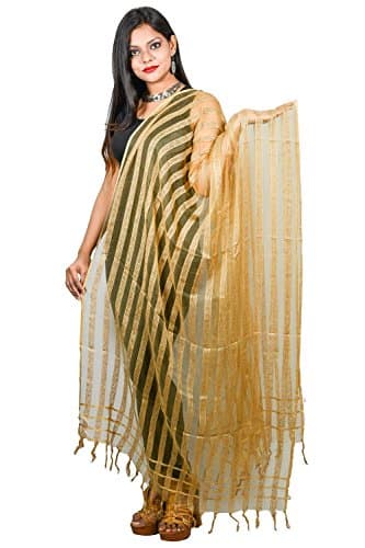 Fashionable Beige Plain Striped Pattern Dupatta Organza Chunni Neck Wrap Hijab Scarf For Women Girls