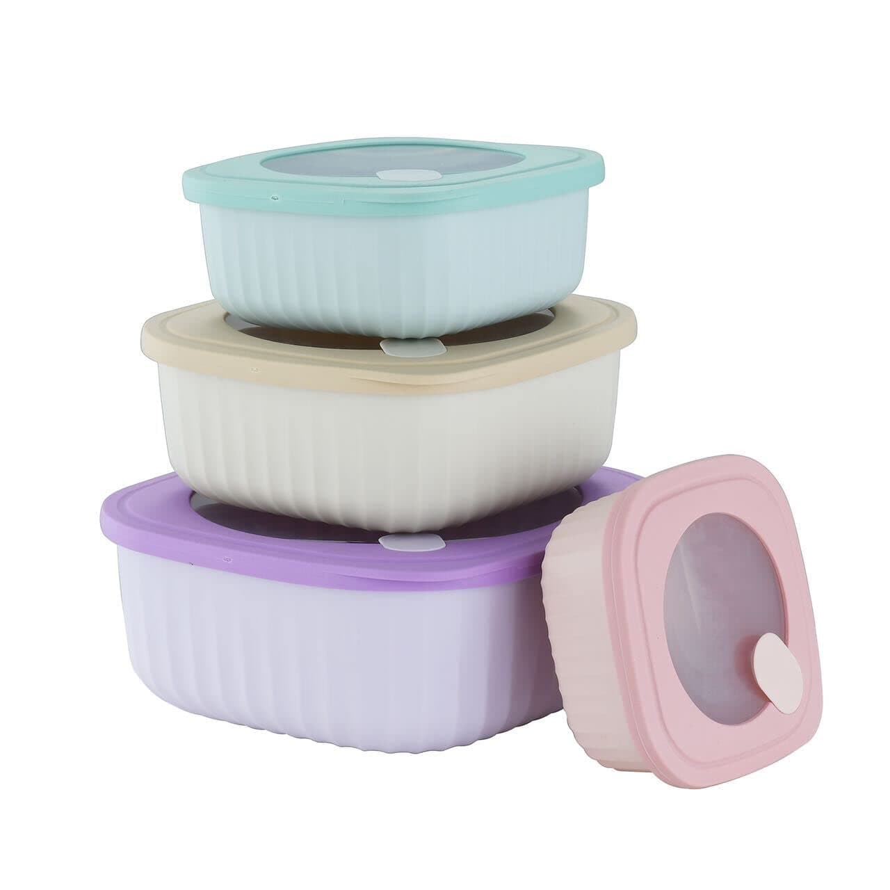 4 Pieces Airtight Food Storage Bowl with Lids Plastic Cook & Storage Mixing Bowl Set Nesting Plastic Bowl with Lids BPA-free Food Container Set for Freezer Microwave Dishwasher Safe