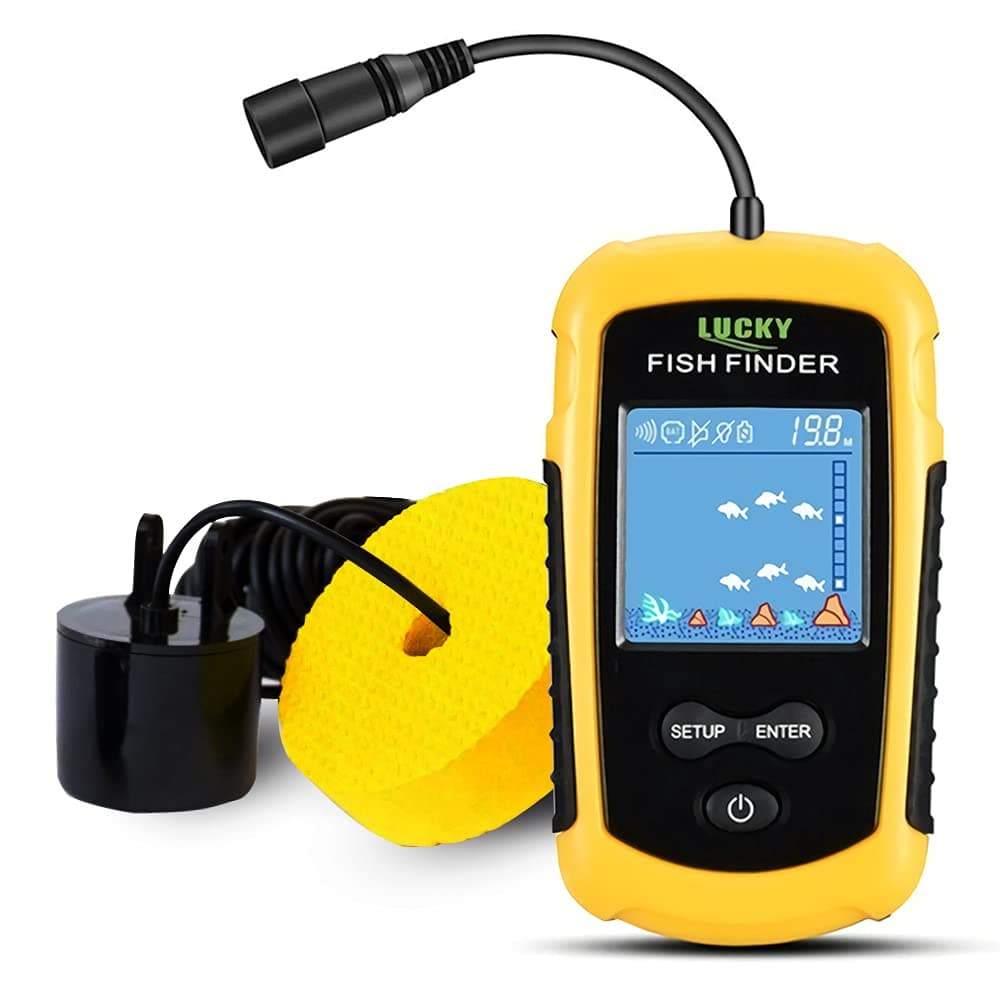 Kayak Portable Fish Depth Finder Water Handheld Fish Finder Sonar Castable Kayak Boat Fishfinder Transducer Fishing LCD Display FFC1108