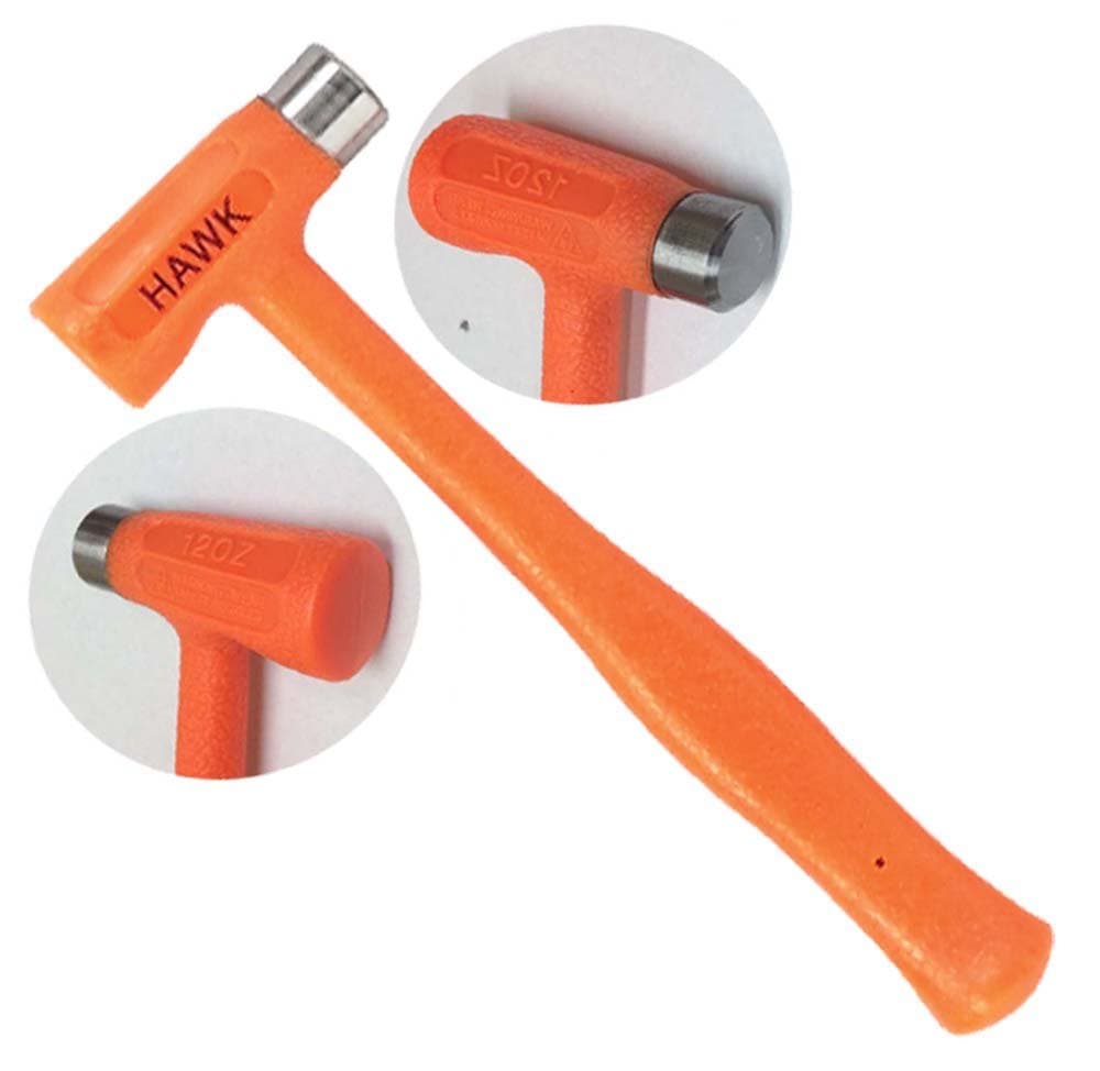 8" (20.3 cm) Deadblow Hammer/Mallet | Dual-Head 0.75" (1.9 cm) Alloy & 1" (2.5 cm) PVC | 12 oz Weight | Bright Orange Sure Grip Handle
