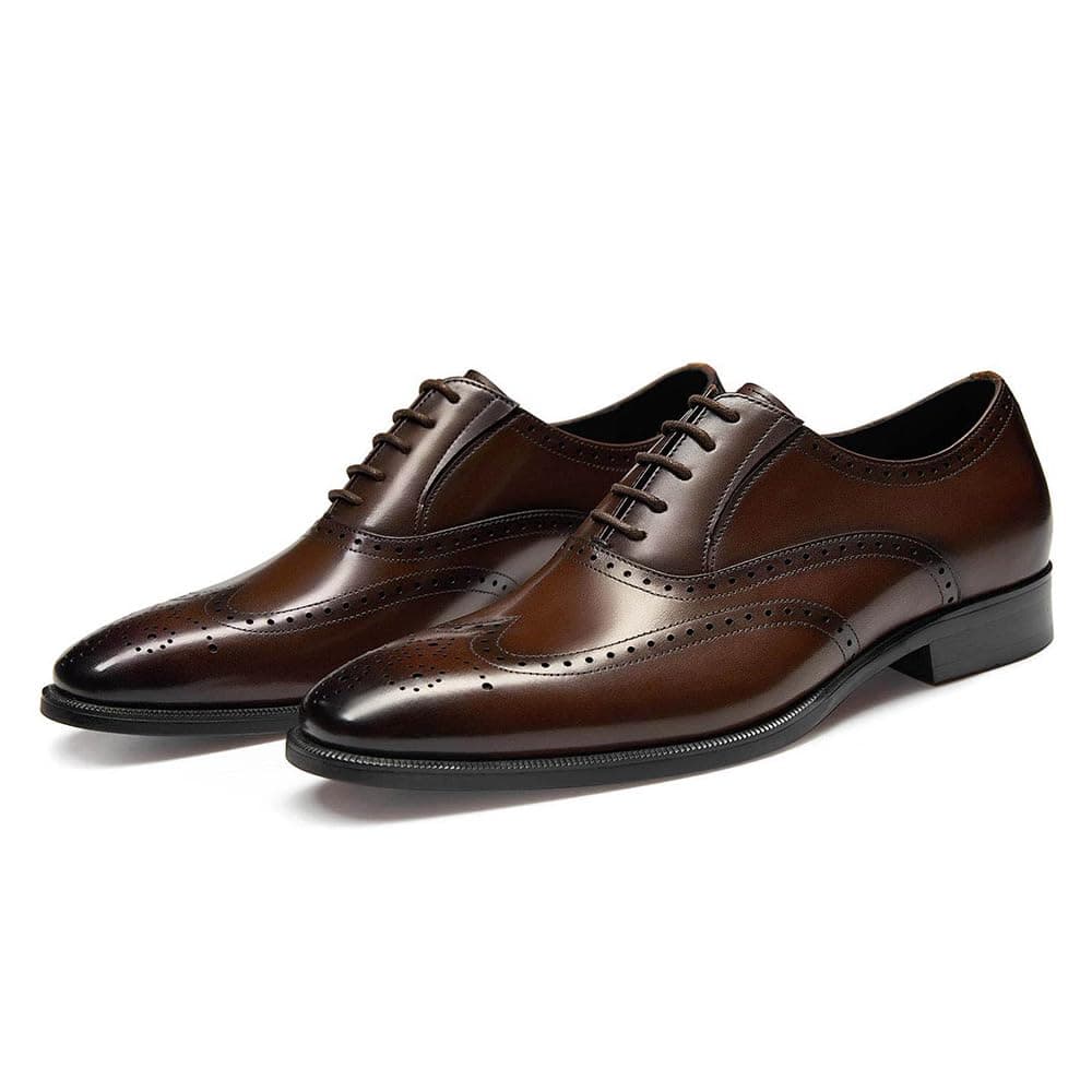 FRASOICUS Men’s Dress Shoes with Genuine Leather in Classic Brogue Elastic Band Oxford Formal
