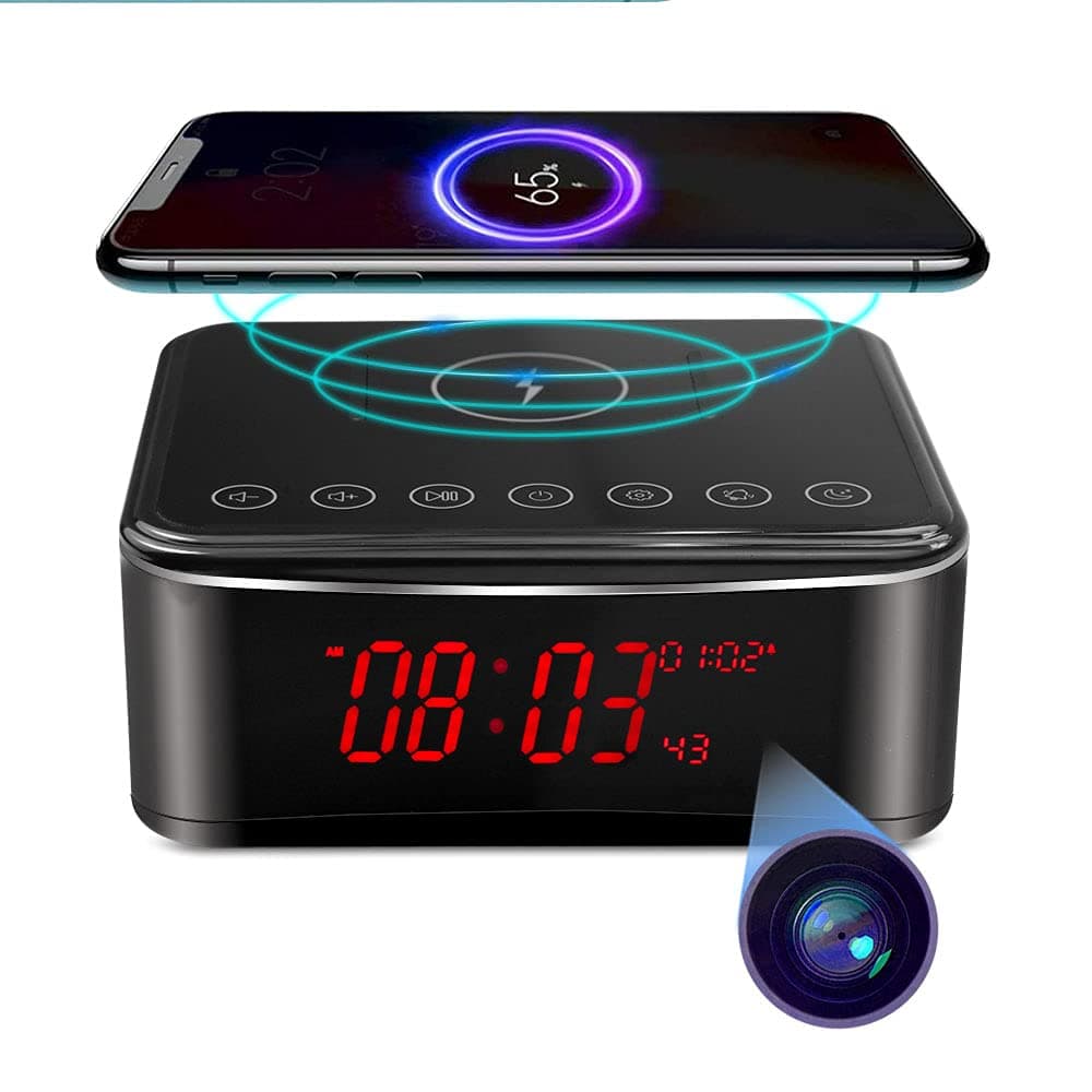 YuanFan Hidden Spy WiFi Camera with 160°View Angle,Cameras Espias Ocultas Nanny Cam,WiFi Secret Camera 4K with Bluetooth Speaker,Night Vision,Alarm Clock,Wirless Charger for Office Home Store(2.4&5G)