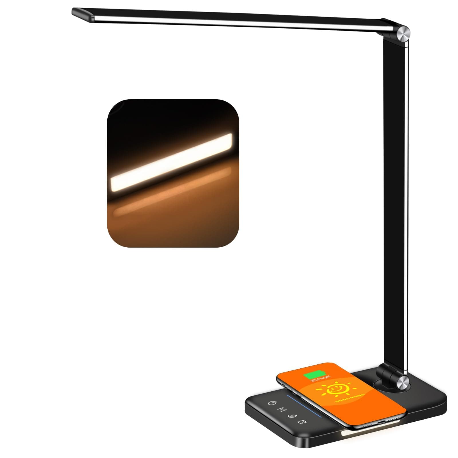 8-in-1 4th Gen Multifunctional LED Desk Lamp with 10W Fast Wireless Charger,USB Charging Port,1200Lux Super Bright,5 Lighting Mode,7 Brightness,40 Min Timer,Night Light Function,5000K