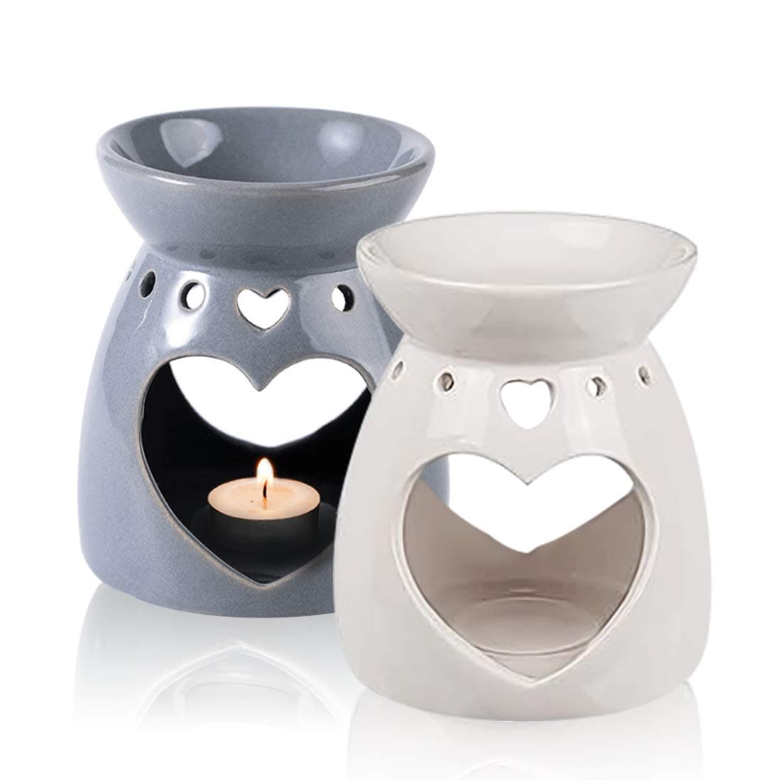 2Pcs Heart Shape OIL Burner Ceramic Aroma Burner Fragrance Wax Melt Burners Which Wax Holder Candle Scented Diffuser for Home Furnishings Bedroom Gift