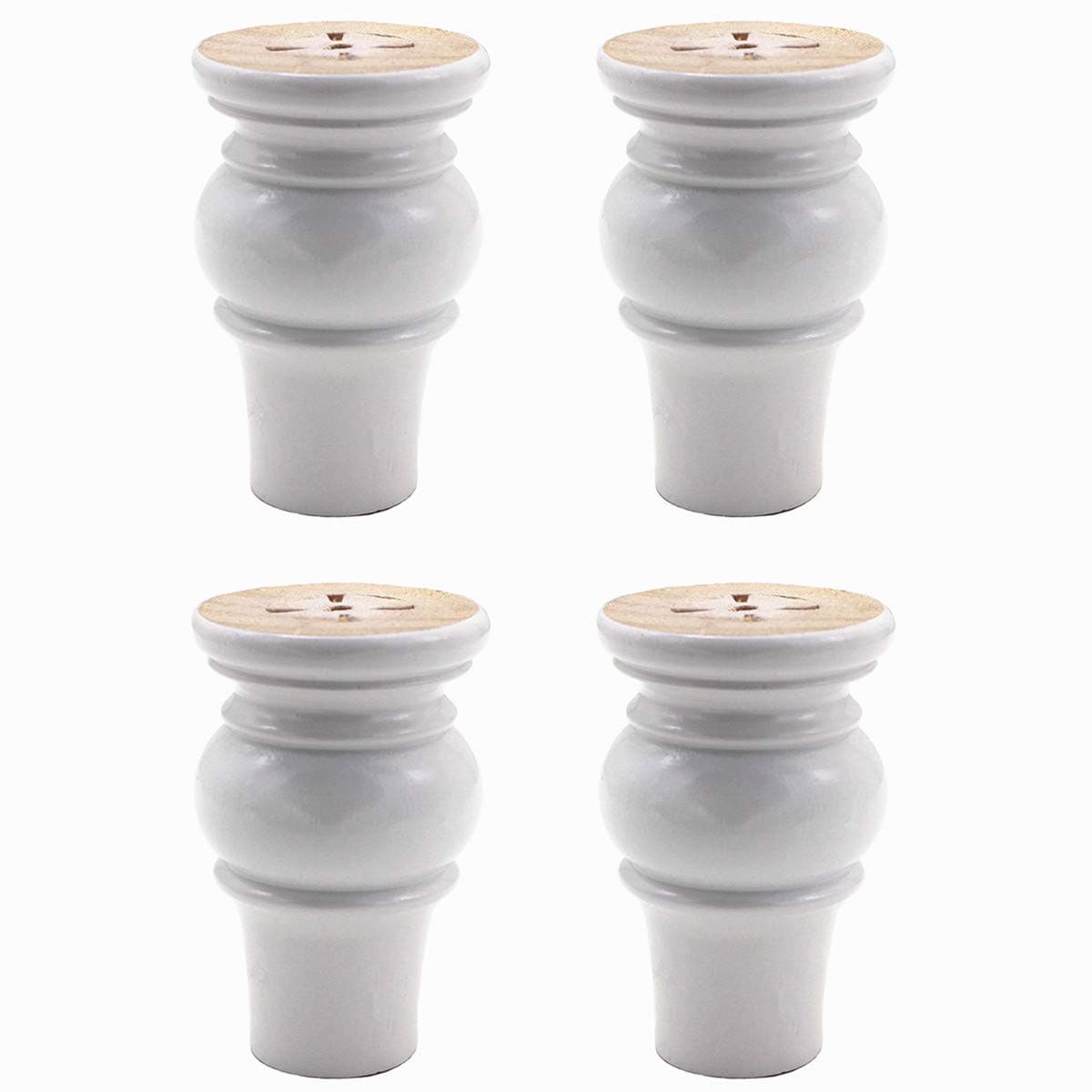 WEICHUAN Solid Wood Furniture Legs Bun Feet Replacement Sofa Couch Chair Ottoman Loveseat Coffee Table Cabinet TV Stand Dresser Wood Legs Set of 4 (4", White)