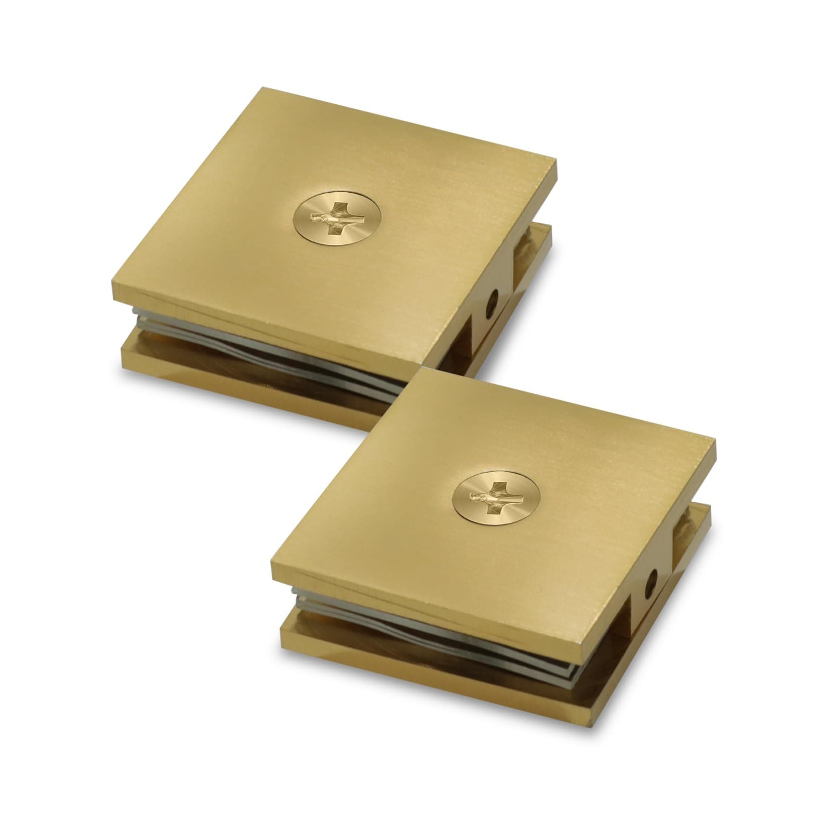 CKB Glass Clamp, 2-Packs Brass Wall and Floor Mount Clips, for 5/16" to 3/8"(8mm-10mm) Glass Thick, Brushed Gold