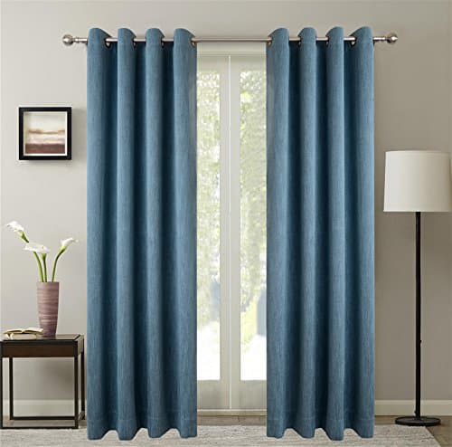Extra Wide Cotton Rayon Chenille Blackout Insulated Thermal Curtain Panel Drapes Navy 150Wx84L Inch (1 Panel) Anti-Bronze Eyelet / Grommet