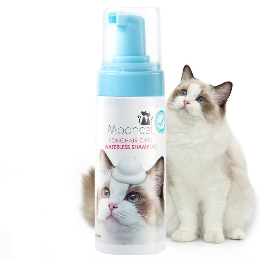 - Mooncat Waterless Cat Shampoo for Longhair Cats | Licking Safe No-Rinse Dry Foam Bath for Detangling Matted Fur | Gentle Formula for Kittens & Sensitive Skin, pH Balanced - 5oz