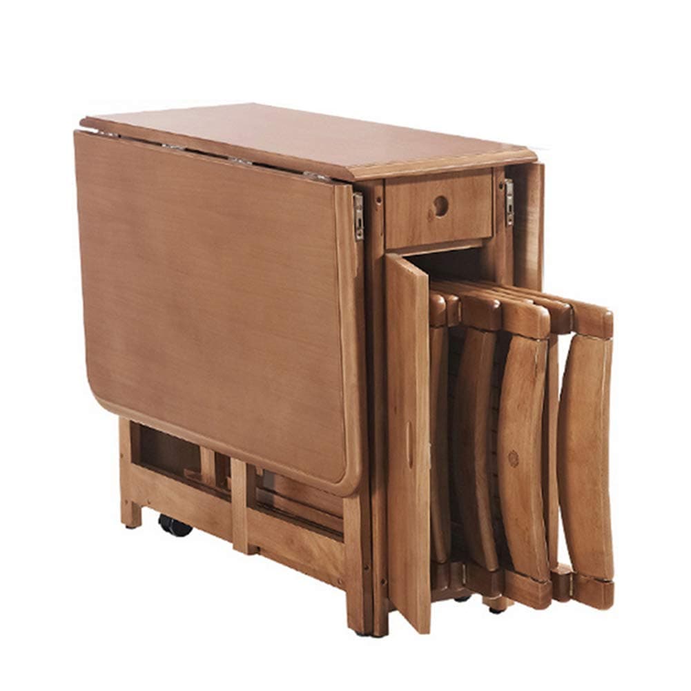 XINTONGDA Simple Dining Table Telescopic Table Foldable Dining Table and Chair Combination Solid Wood Rectangular Table,1table+6chairs