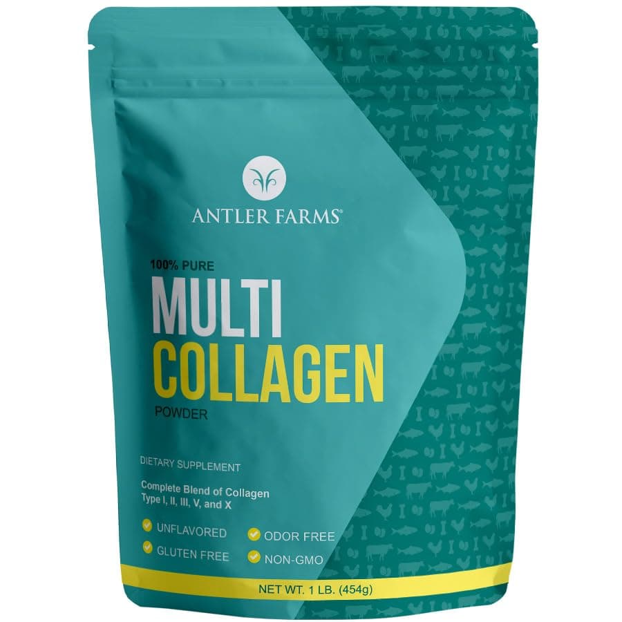 - Antler Farms - Multi Collagen Protein Powder - 5 Types (I, II, III, V, and X) 100% Pure Hydrolyzed Collagen Peptides for Men and Women - Bioavailable, Rapid Absorption - Unflavored - 1 lb