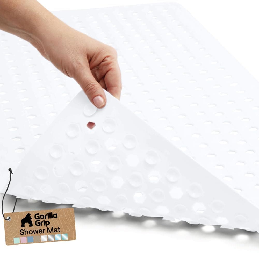 Patented Shower and Bath Mat, 35x16, Machine Washable Bathtub Mats, Extra Large Tub Mat with Drain Holes and Suction Cups to Keep Floor Clean, Soft on Feet, Bathroom Accessories, White