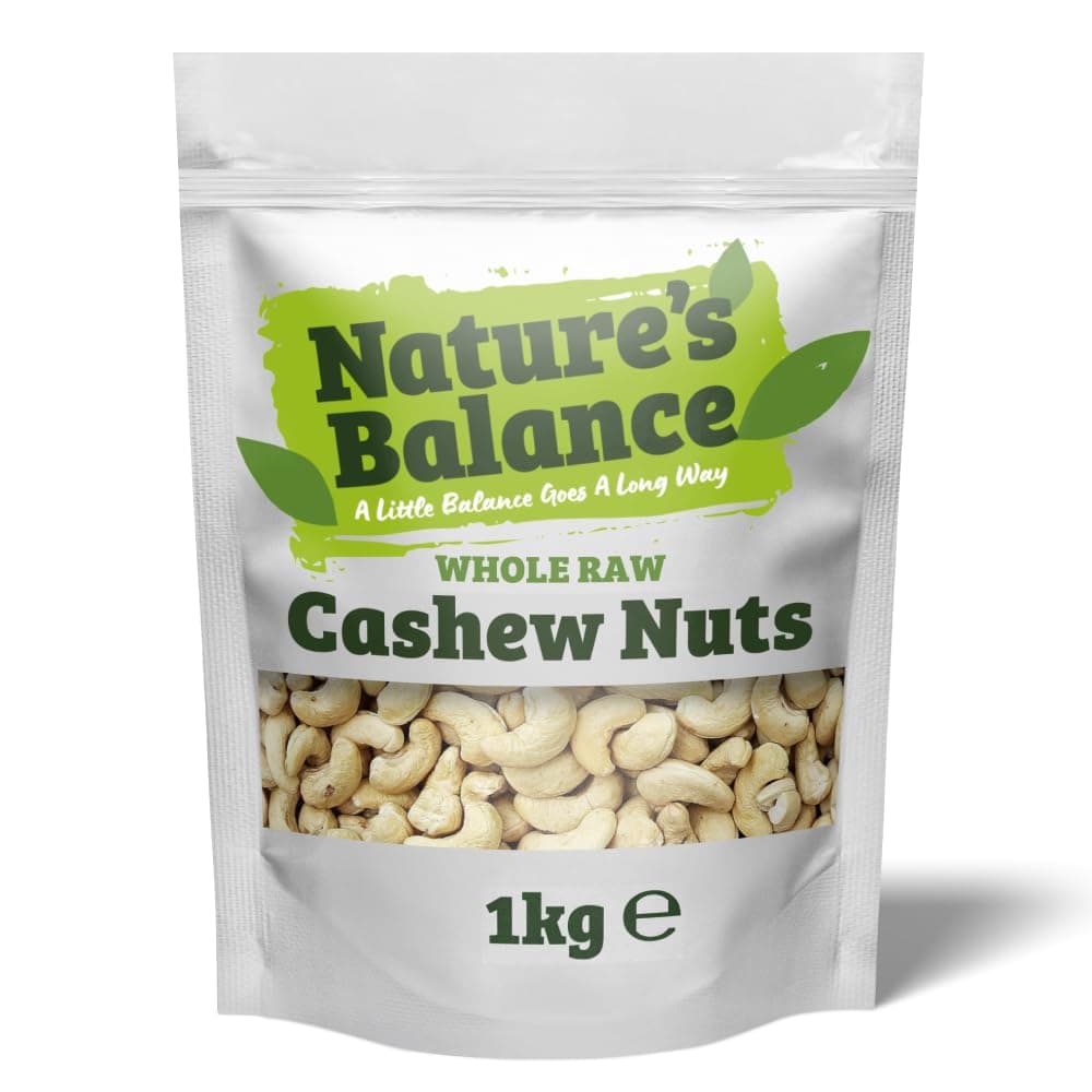 Natures Balance Cashew Nuts 1kg - Whole Raw Unsalted Cashews Ideal for Making Nut Butter & Milk