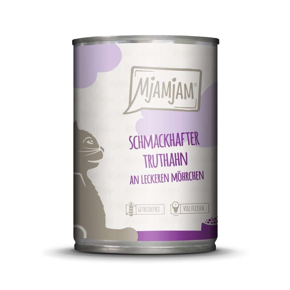 MjAMjAM - premium wet food for cats - tasty turkey with delicious carrots, pack of 6 (6 x 400 g), grain-free with extra meat