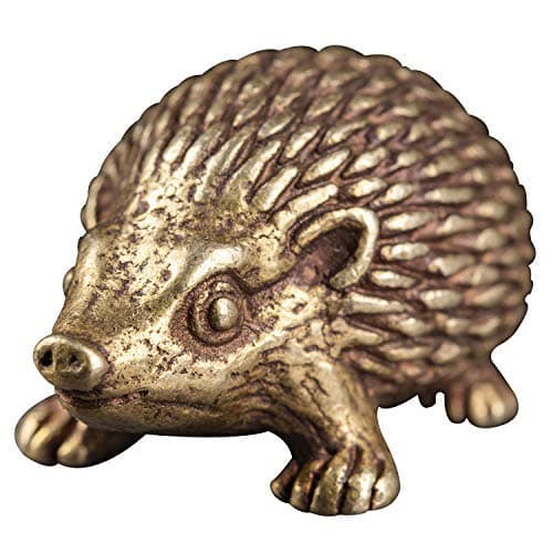 Kwok Mini Handwork Brass Rare Little Ornament Figurine Statue Hedgehog Decor Animal Lovely Little Crafts Hedgehog Gift Collectible Decor for Home Office Desk