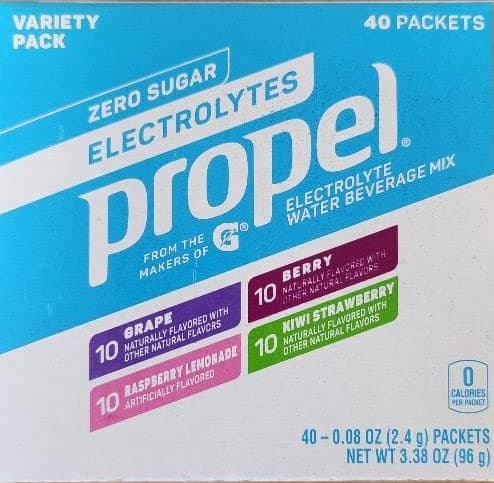 Water Beverage Mix With Electrolytes, Vitamins and No Sugar (40 packets 0.08 oz) (berry, grape, raspberry lemonade & kiwi strawberry) total 3.38 oz