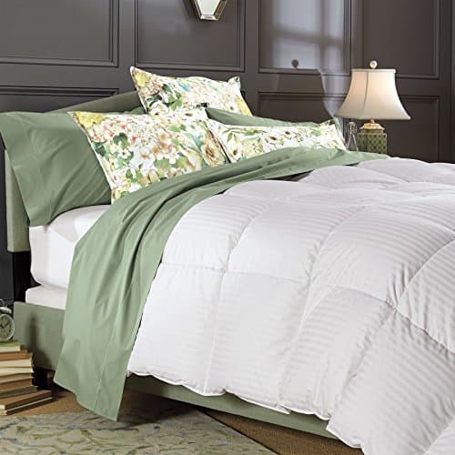 1200 Thread Count Striped White Goose Down Comforter 100 Percent Egyptian Cotton 1200 TC 750FP 50Oz - Stripe White (California King)