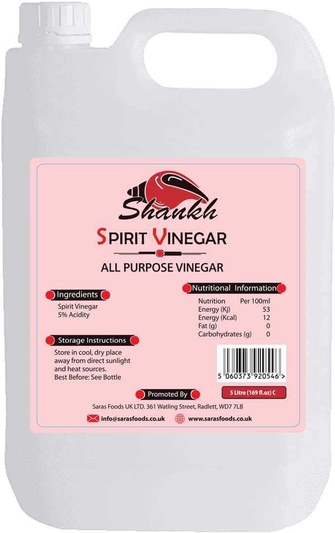 Shankh All Purpose Distilled White Vinegar 5L Perfect for Cleaning, Pickling, Marinating, Cooking, Stain Remover, Laundry & Weed killer - Produced in The UK (5% Acidity)