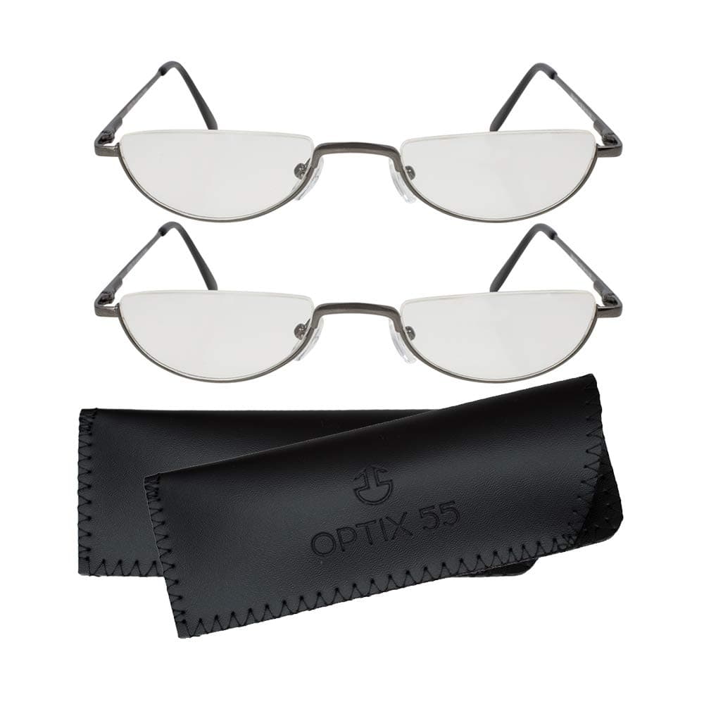 Optix 55 Reading Glasses Men - Half Frame Readers - 2 Pack Fashion Men's Reading Glasses with Pouch (Gunmetal Grey.50)