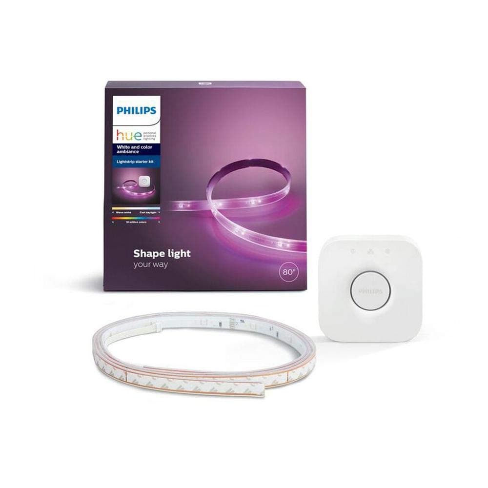 Philips Hue White and Color Ambiance LED Dimmable Light Strip Plus Dimmable Smart Light Starter Kit - 555243 (80” Strip and Bridge) - Compatible with Alexa, Apple HomeKit, and Google Assistant