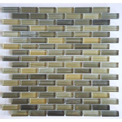 Rosewood 2" x 5/8" Glossy Slate and Glass Handpainted Mosaic in Henna