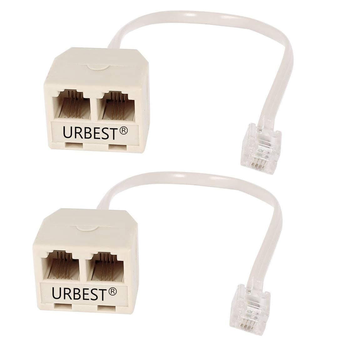 URBEST 2 pcs rj11 male to female two way telephone splitter converter cable-White